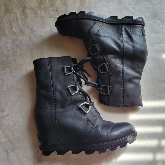 Sorel Joan Of Arctic Wedge II Black Waterproof Leather Lace-Up Boots Women SZ 7 - Picture 6 of 11